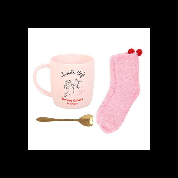 Cupid's Café Mug, Spoon and Socks Set