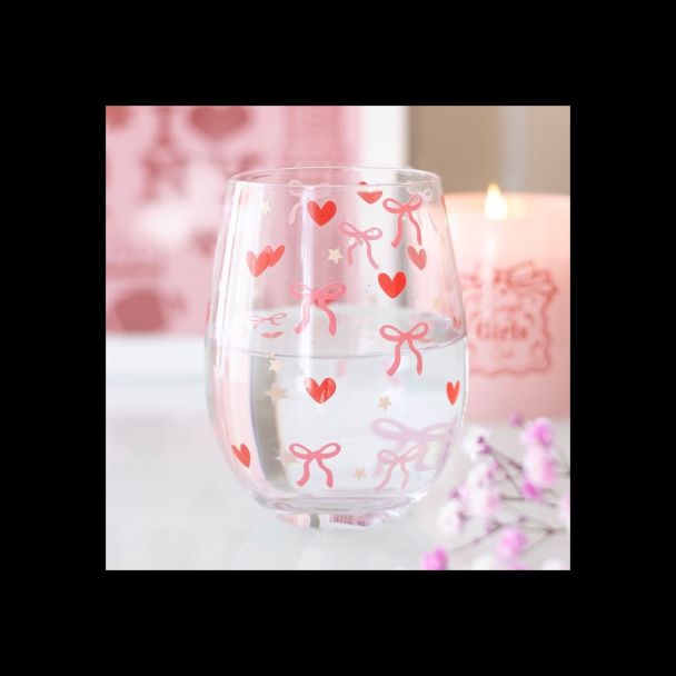 Bow and Heart Print Stemless Glass