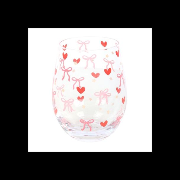 Bow and Heart Print Stemless Glass