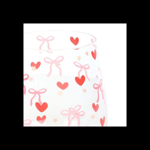 Bow and Heart Print Stemless Glass