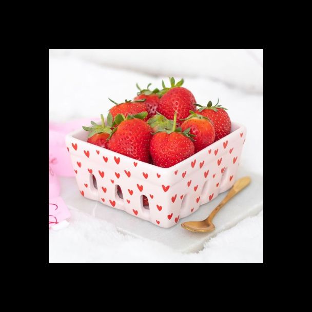 Pink Heart Print Ceramic Berry Basket
