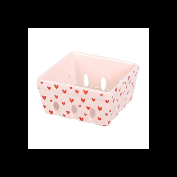 Pink Heart Print Ceramic Berry Basket