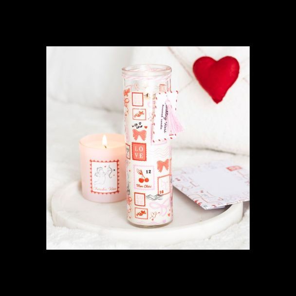 Valentine Postage Stamp Print Sparkling Rose Tube Candle