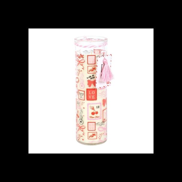 Valentine Postage Stamp Print Sparkling Rose Tube Candle