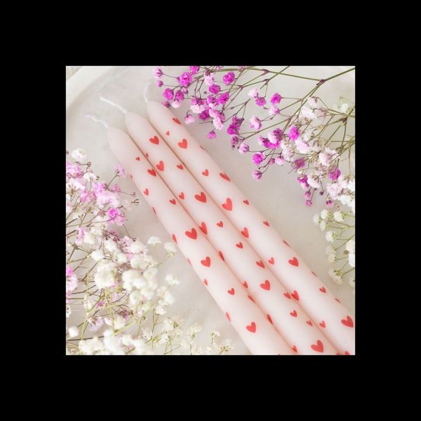 Set of 3 Love Heart Taper Candles