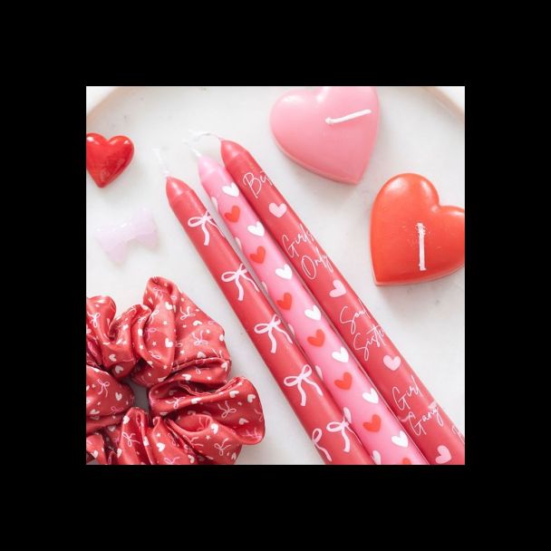 Set of 3 Girl Gang Bow and Heart Taper Candles