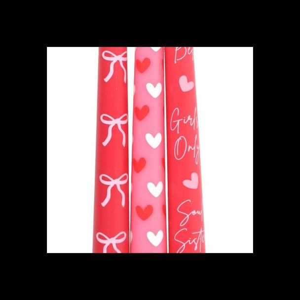 Set of 3 Girl Gang Bow and Heart Taper Candles