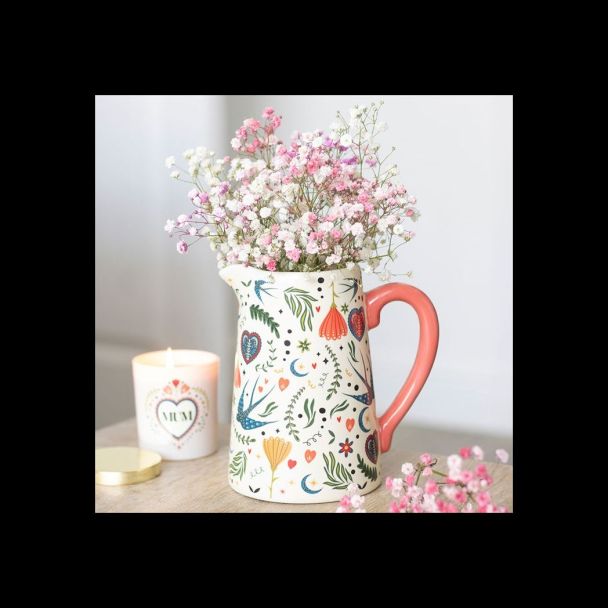 Cream Folk Print Ceramic Flower Jug