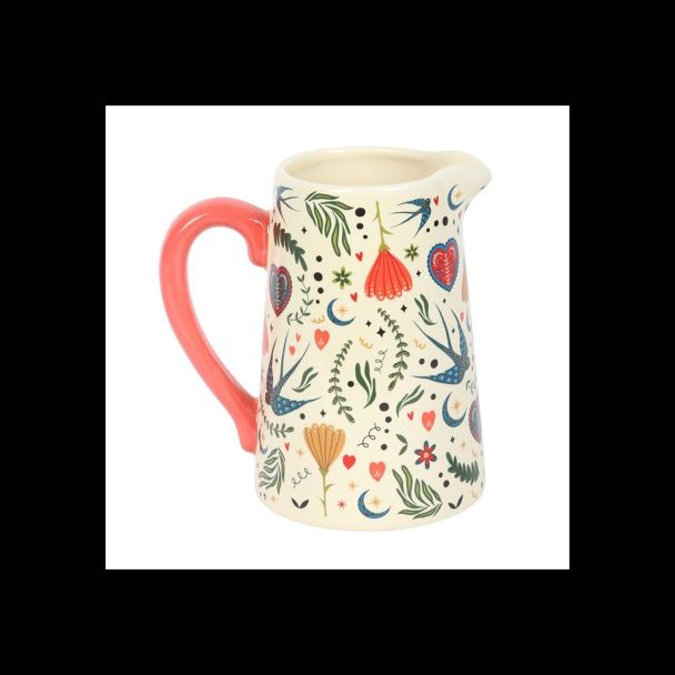 Cream Folk Print Ceramic Flower Jug