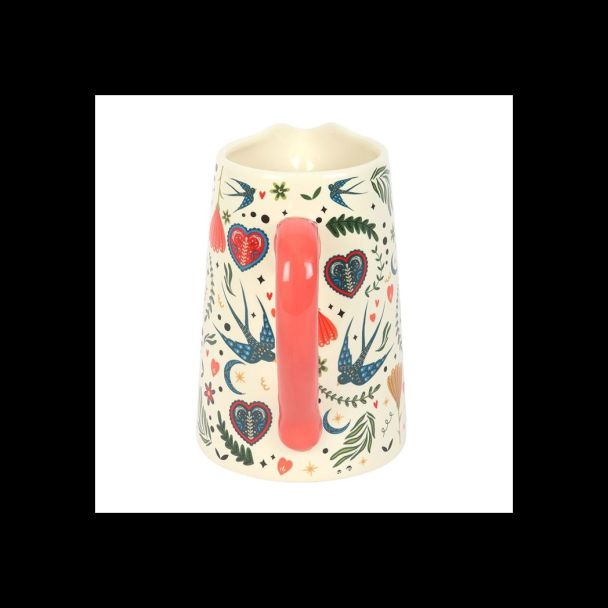 Cream Folk Print Ceramic Flower Jug
