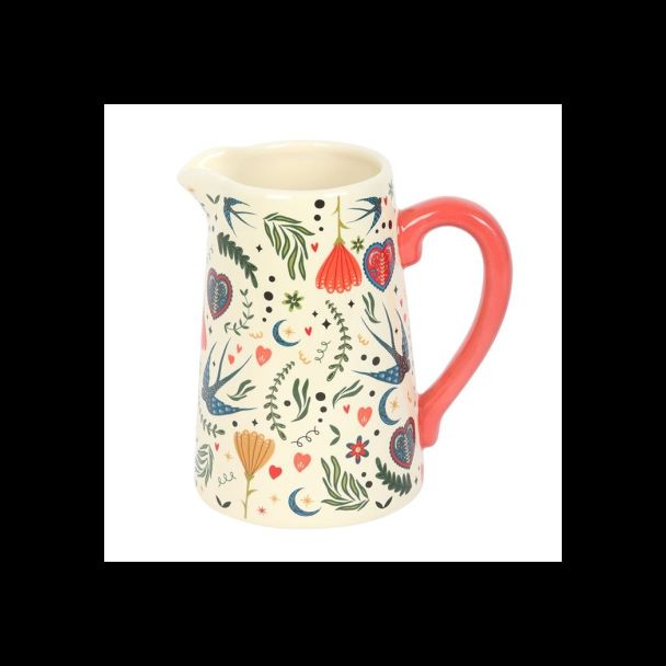 Cream Folk Print Ceramic Flower Jug