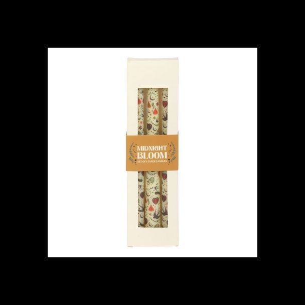Set of 3 Cream Midnight Bloom Print Taper Candles