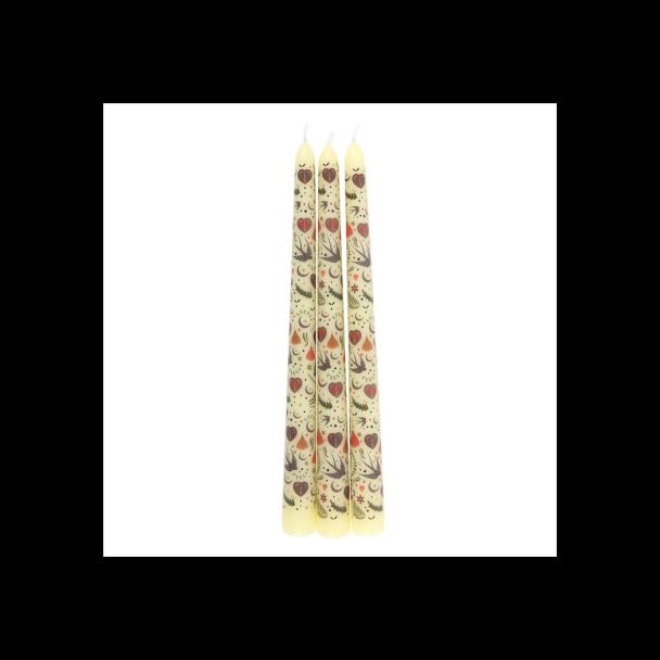 Set of 3 Cream Midnight Bloom Print Taper Candles