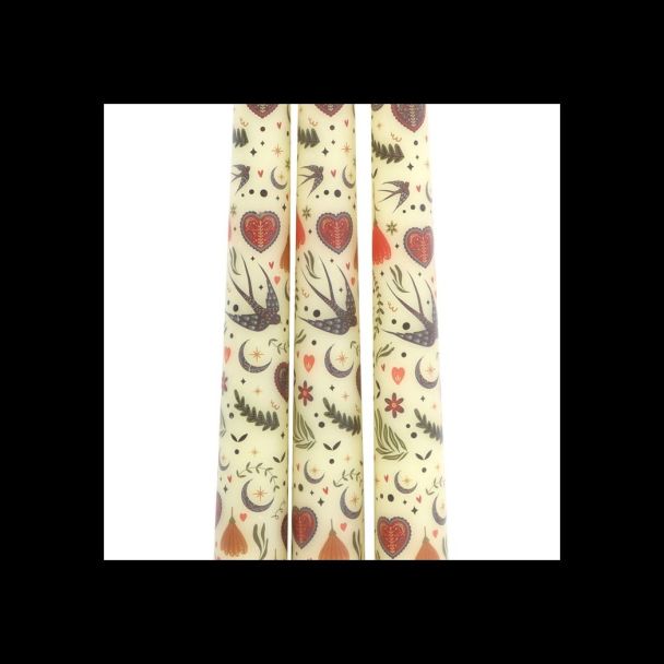 Set of 3 Cream Midnight Bloom Print Taper Candles