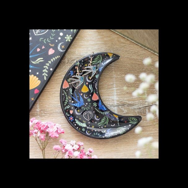Midnight Bloom Crescent Moon Trinket Dish