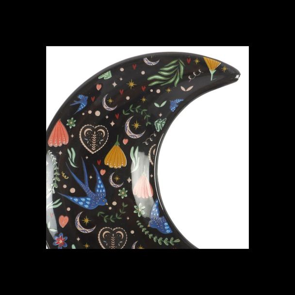 Midnight Bloom Crescent Moon Trinket Dish
