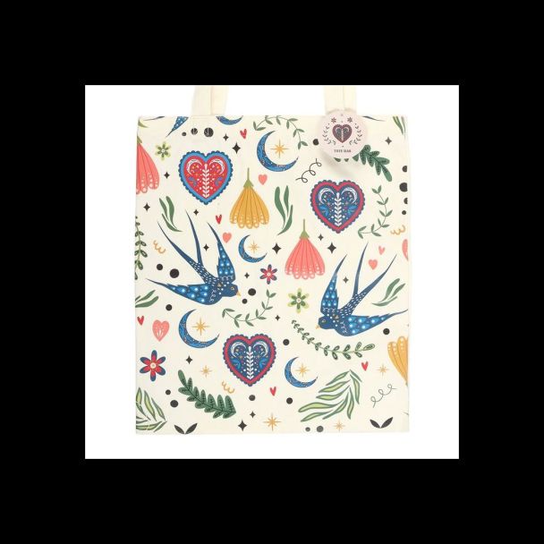 Cream Folk Print Polycotton Tote Bag