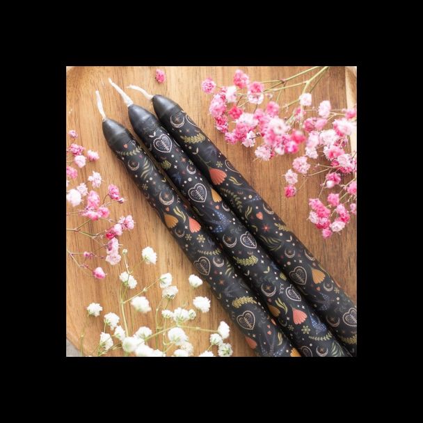 Set of 3 Black Midnight Print Taper Candles