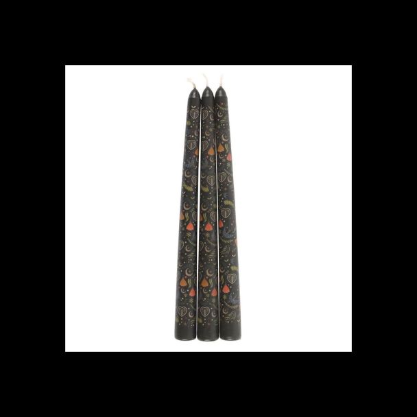 Set of 3 Black Midnight Print Taper Candles
