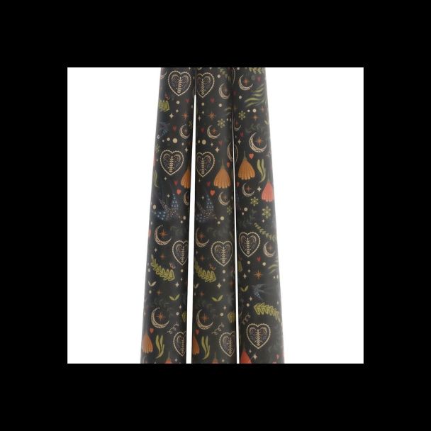 Set of 3 Black Midnight Print Taper Candles