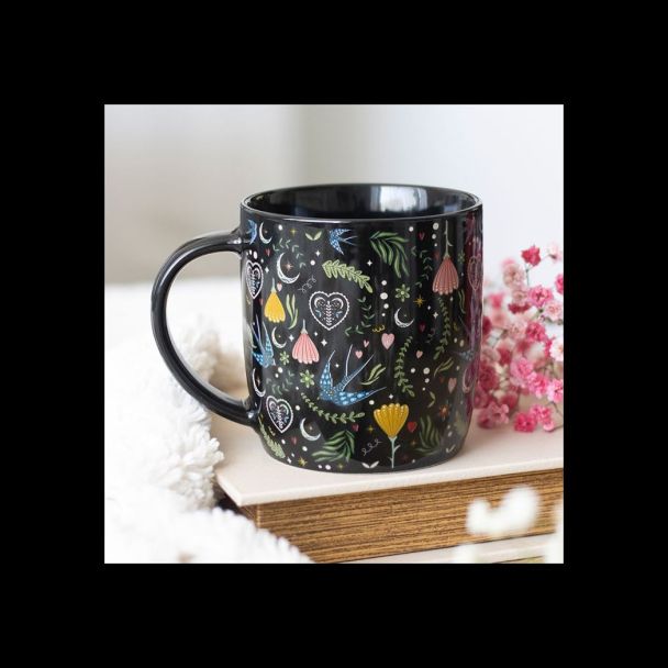 Black Midnight Bloom Print Mug