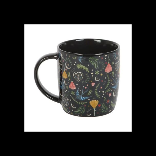 Black Midnight Bloom Print Mug
