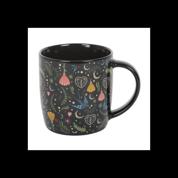 Black Midnight Bloom Print Mug