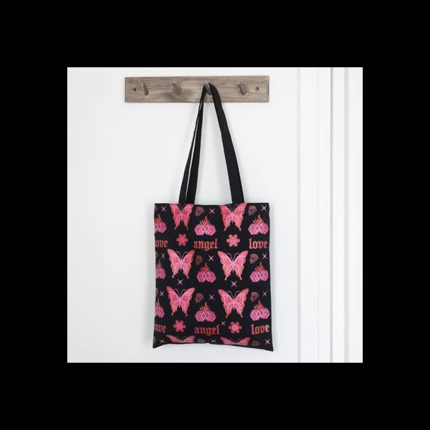 Flaming Butterfly Print Polycotton Tote Bag