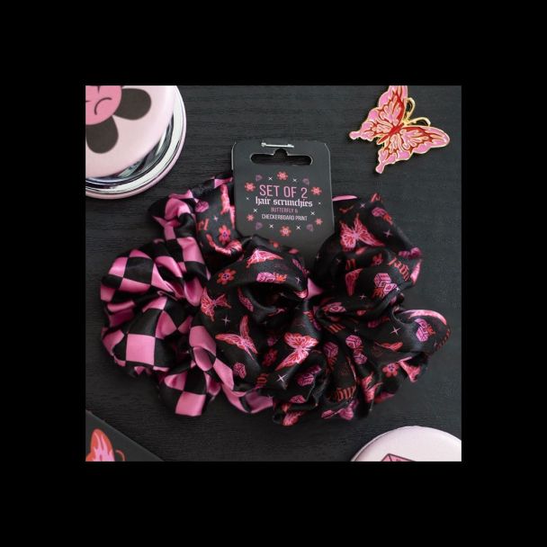 Set of 2 Rebel Butterfly and Checkerboard Hair Scrunchies