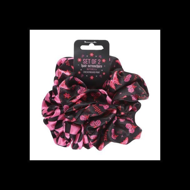 Set of 2 Rebel Butterfly and Checkerboard Hair Scrunchies