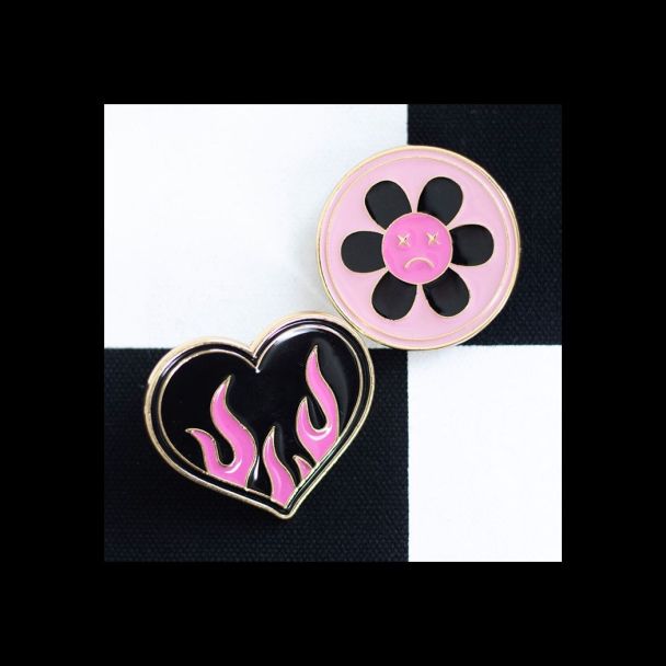Burning Heart and Sad Flower Pin Badge Set