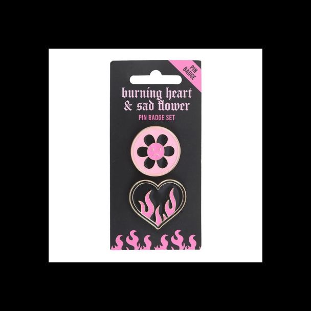 Burning Heart and Sad Flower Pin Badge Set