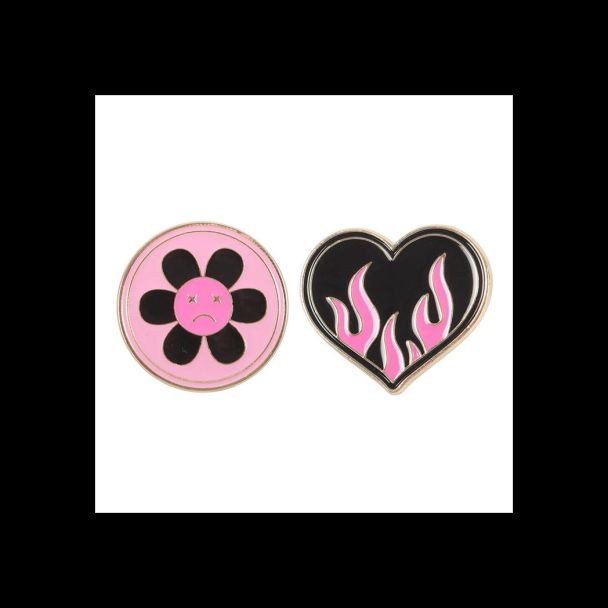 Burning Heart and Sad Flower Pin Badge Set