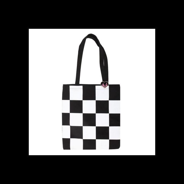 Checkerboard Print Polycotton Tote Bag with Enamel Heart Pin Badge