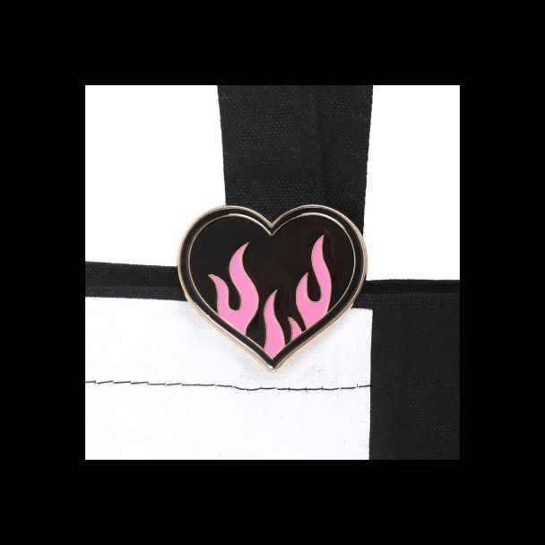 Checkerboard Print Polycotton Tote Bag with Enamel Heart Pin Badge