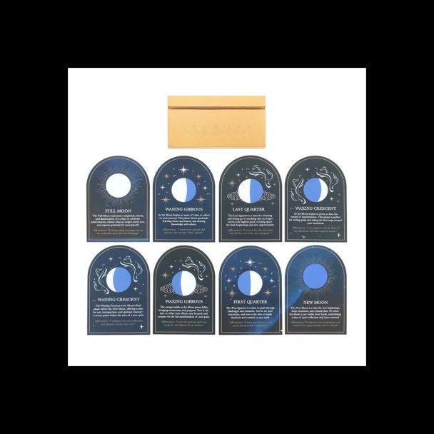 Set of 8 Moon Phase Cards with Wooden Stand
