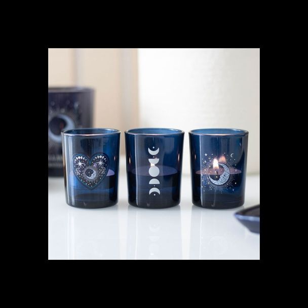 Set of 3 Blue Moon Votive Candle Holders