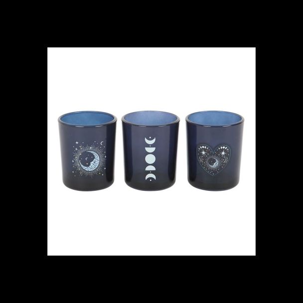 Set of 3 Blue Moon Votive Candle Holders