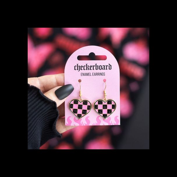 Checkerboard Heart Earrings