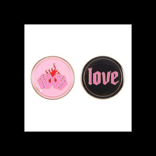 Flaming Dice and Love Pin Badge Set