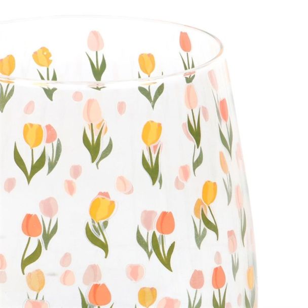 Tulip Print Stemless Glass