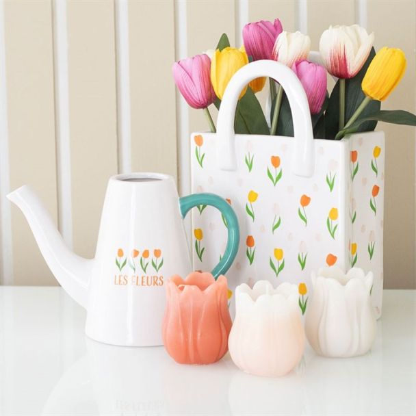Tulip Print Ceramic Bag-Shaped Flower Vase