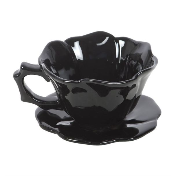 Black Rose Teacup and Saucer