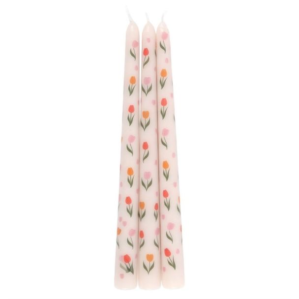 Set of 3 Tulip Print Taper Candles