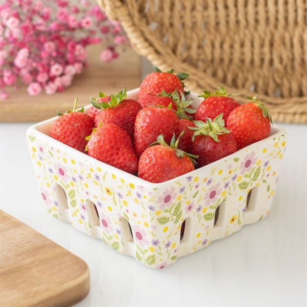 Daisy & Duck Print Ceramic Berry Basket
