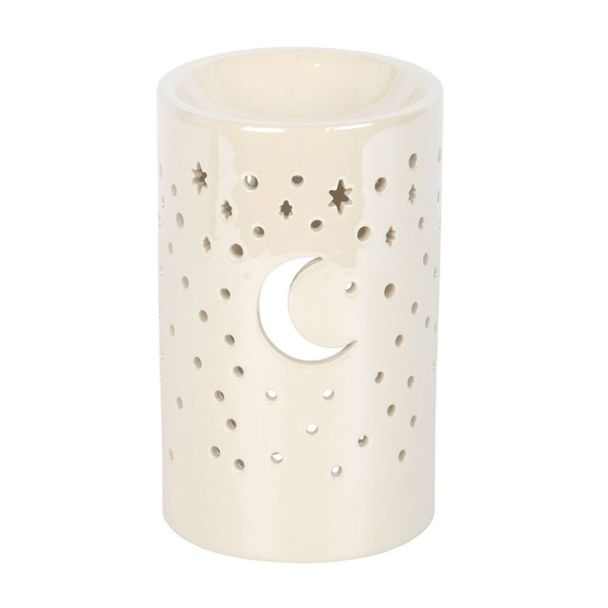 Iridescent White Moon Pillar Oil Burner and Wax Warmer