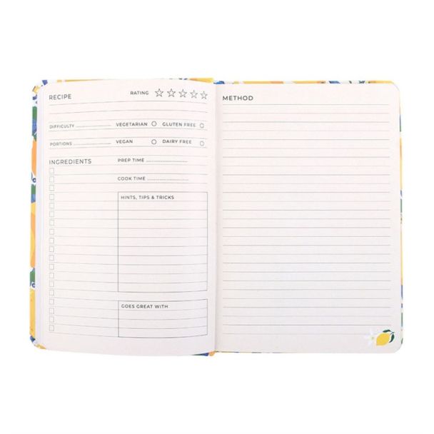 Italian Lemon Print A5 Recipe Journal