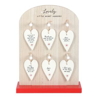 Set of 24 Heart Ceramic Mini Signs on Display 