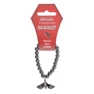 Hanging Bat Hematite Charm Bracelet