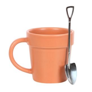 Plain Plant Pot Ceramic Mug and Shovel Spoon 